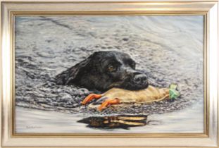 Janet Anne Carden (British contemporary), 'Dummy Retrieve', Oil on canvas, Signed lower left, titled