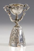 A Victorian imported silver wager cup, Berthold Muller, London 1897, modelled as a lady with twin