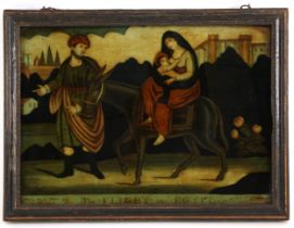 A George III reverse glass print titled 'The Flight Into Egypt', early 19th century, published by I.