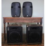 A pair of Skytec SPJ 1000A active 10" speakers, with a pair of MAJ vintage speaker cabinets,