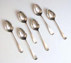 A set of six George III silver Old English pattern teaspoons, Thomas Wallis (II) and Jonathan Hayne,