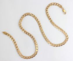 A yellow metal chain, the curb links with lobster fastener stamped ‘375’ 52cm long, 24gms