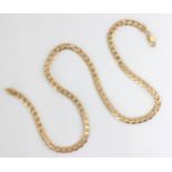 A yellow metal chain, the curb links with lobster fastener stamped ‘375’ 52cm long, 24gms