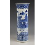 A Chinese porcelain blue and white sleeve vase, 19th century, of tall cylindrical form with flared