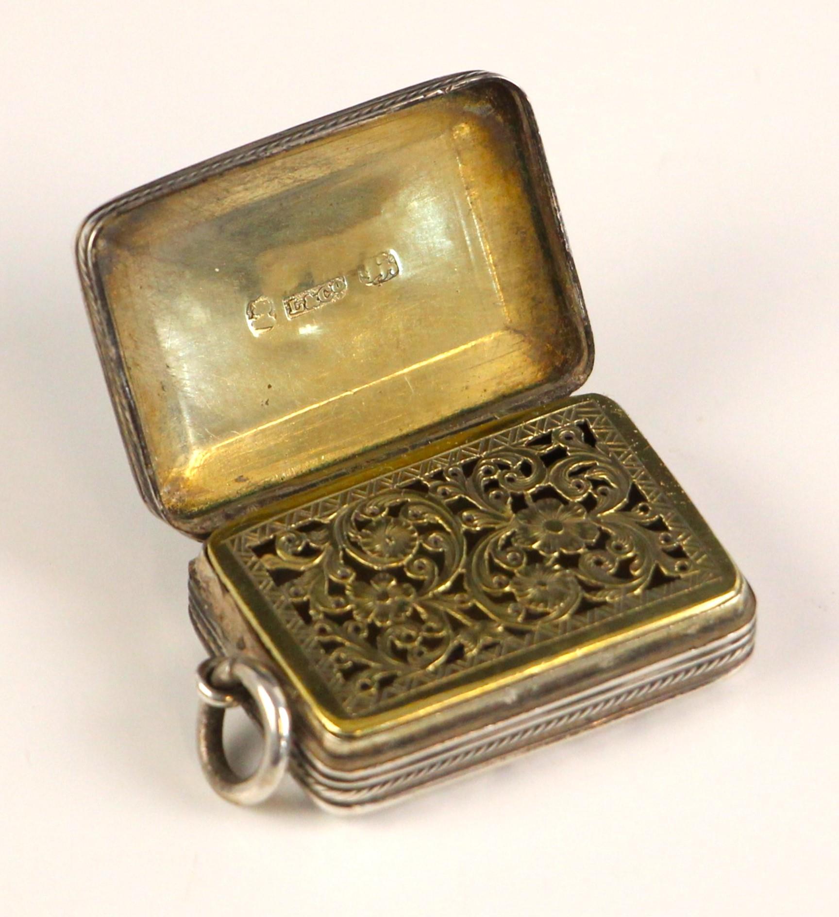 A George III silver vinaigrette, Ledsam and Vale, Birmingham 1819, the hinged cover with cast floral - Image 2 of 2