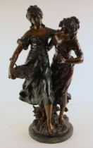 After Auguste Moreau (French, 1834-1917), 'Amitie', a patinated and coloured bronze figural group