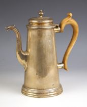 A silver coffee pot, Edward Barnard and Sons, London 1966, of tapered cylindrical form with wooden