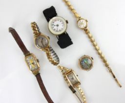 A group of early 20th century ladies yellow metal cased wristwatches, including a yellow metal