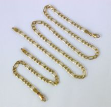 A 9ct yellow gold figaro chain, stamped with import marks, 46cm long, with a conforming bracelet,