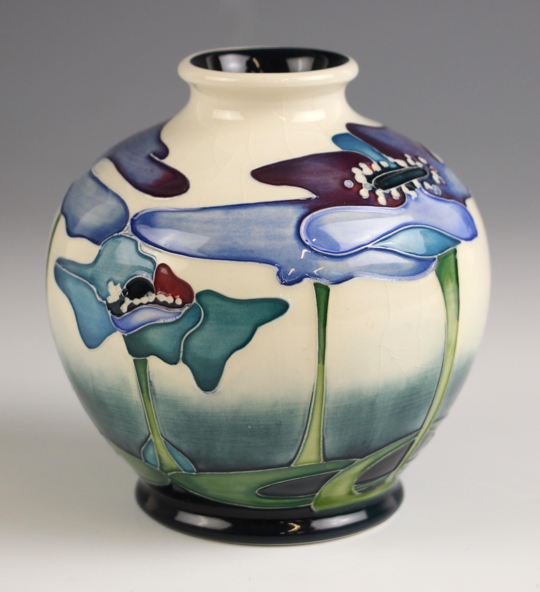 A Moorcroft trial vase, decorated in the ‘Chestnuts’ pattern, in a blue and white colour way, - Image 3 of 6