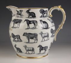A pottery documentary jug of large proportions, probably Elsmore & Forster, late 19th century