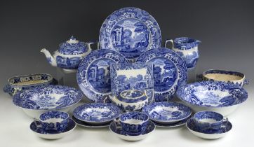 A Spode blue and white part tea service in the 'Italian' pattern, comprising: a teapot, cover and