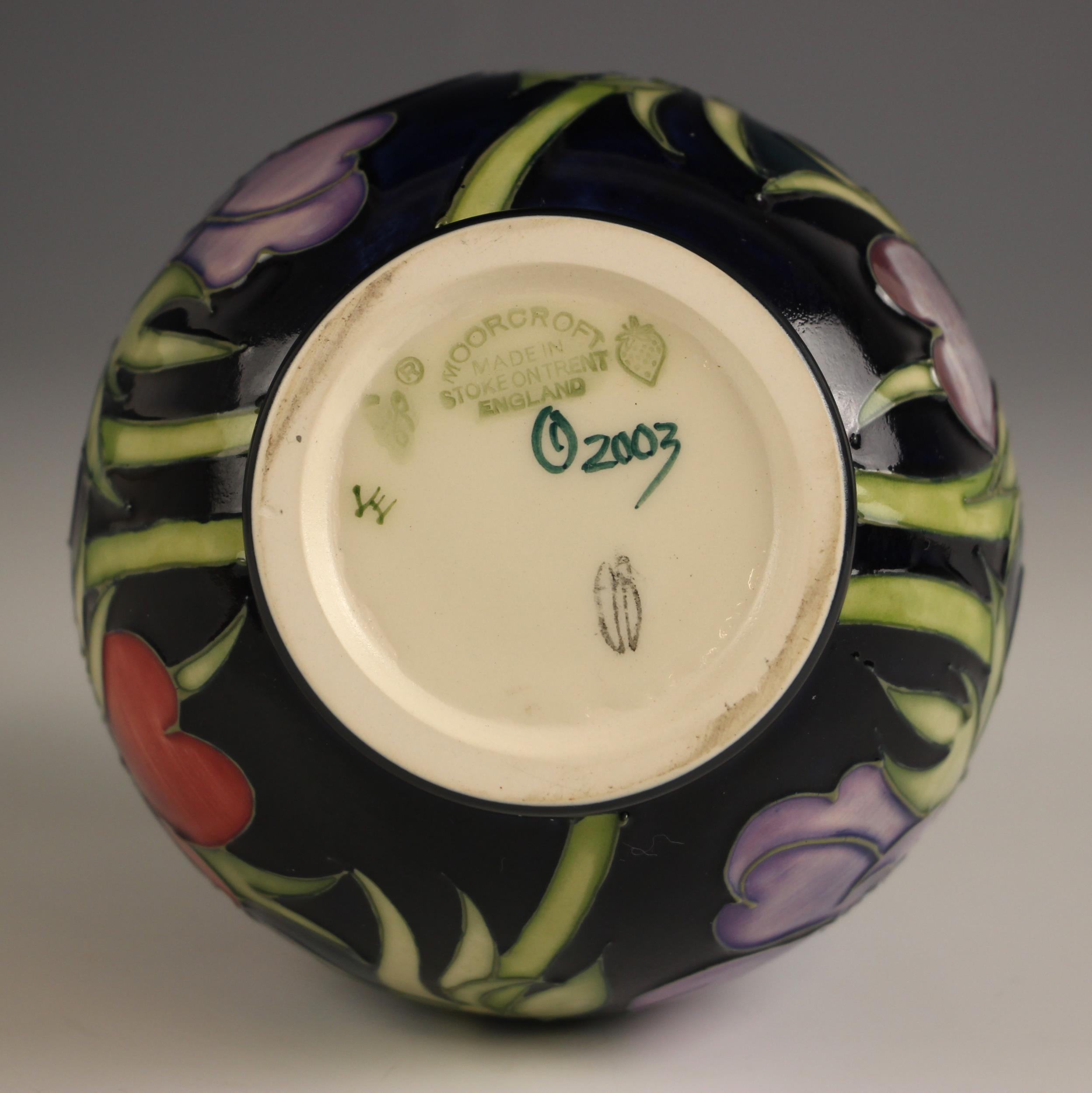 A Moorcroft trial vase, decorated in the ‘Chestnuts’ pattern, in a blue and white colour way, - Image 2 of 6