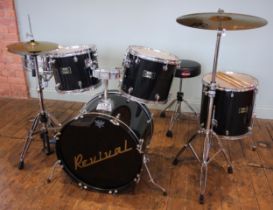 A Mapex Venus shell drum kit, including 22" bass drum, 16 " floor tom, snare, 8" 10" 12" toms,