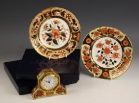 A Royal Crown Derby 1128 'Old Imari' pattern mantle clock of small proportions, printed maker's mark