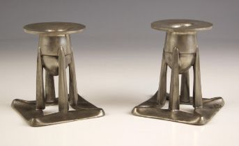 Archibald Knox for Liberty & Co, a pair of Tudric model 0222 pewter candlesticks, early 20th century