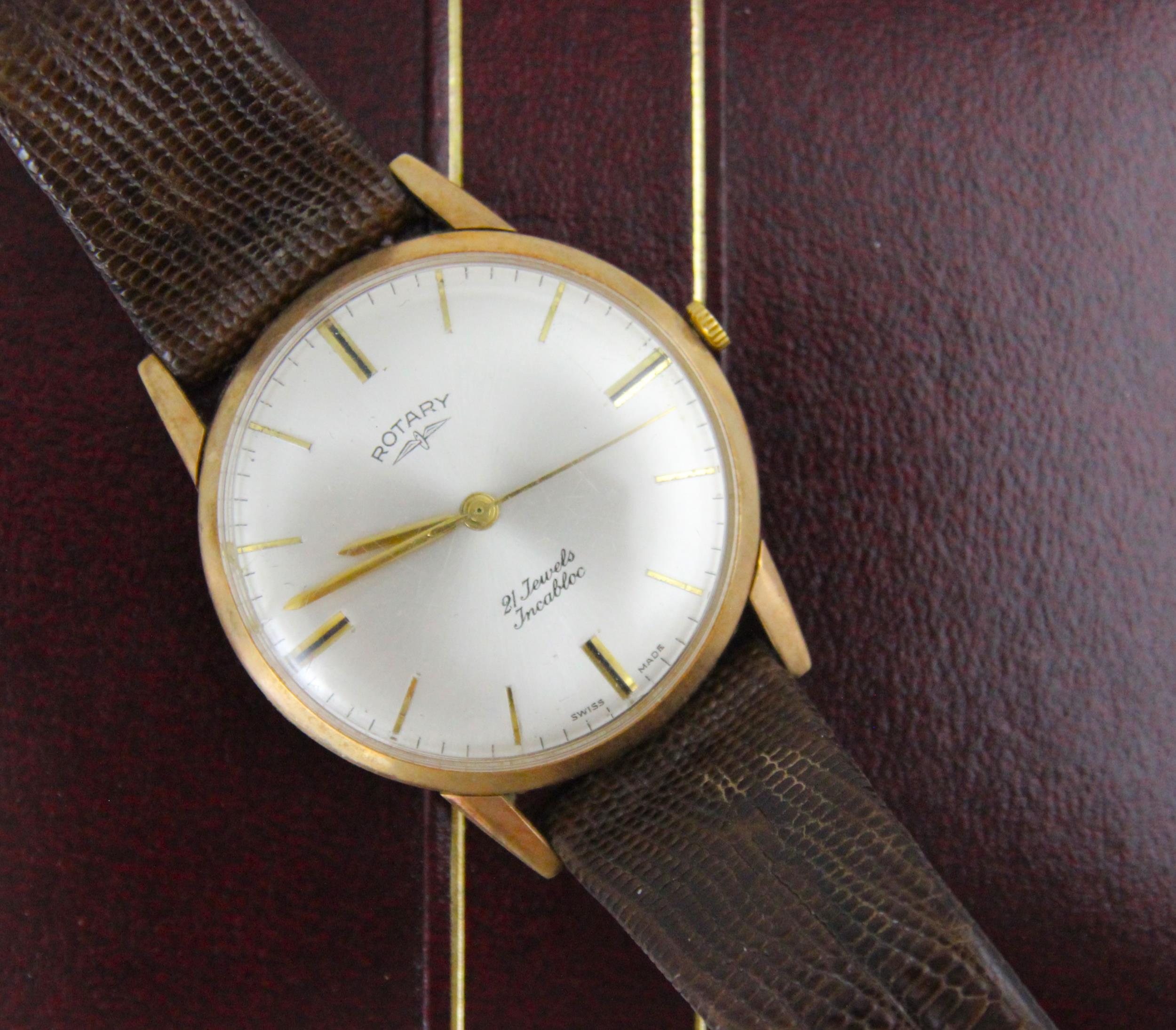 A 9ct cased Rotary Incabloc wristwatch, the circular white dial with baton markers, set to plain - Image 2 of 3