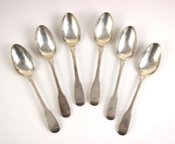 A set of six George III silver fiddle pattern dessert spoons, Soloman Hougham, London 1816, of
