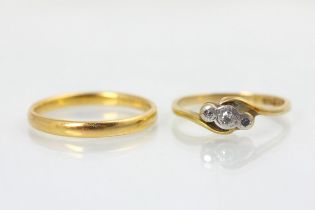 A 22ct yellow gold wedding band, stamped ‘AC Co’ Birmingham 1931, ring size O, with a diamond set