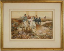 A F Beard (Continental school, 20th century), A horse-drawn Romany wedding procession, Watercolour