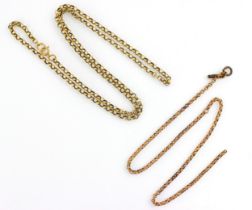 A 9ct yellow gold chain, the trace link chain with stamped bolt ring fastening, 83cm long, with a