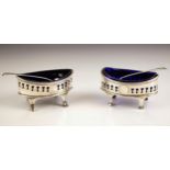 A pair of George III silver open salts, Soloman Hougham, London, rubbed date letter, of navette form