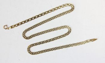 A yellow metal chain, the double curb link chain with bolt ring fastening, stamped with 9ct yellow