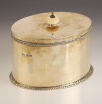 A George V silver tea caddy, Walker and Hall, Sheffield 1924, the ivory