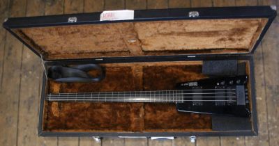 A Hohner Steinberger B2A F1 professional headless and fretless bass guitar, finished in black,