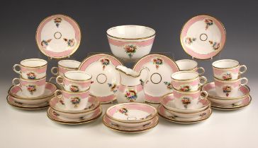A Staffordshire porcelain part tea service, 19th century, comprising: twelve ring handle teacups,