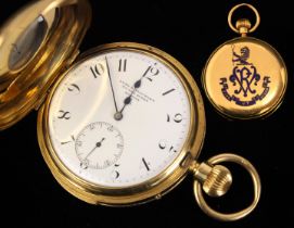 An early 20th century Lund and Blockley 18ct yellow gold half hunter chiming pocket watch, the