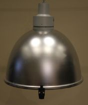 An industrial type pendant ceiling light, late 20th century, the domed galvanised shade with