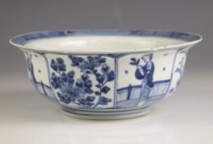 A Chinese porcelain blue and white bowl, 19th century, Kangxi four character mark, decorated in