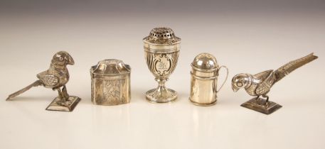 A selection of silver and white metal items, including a George III silver pounce pot, London