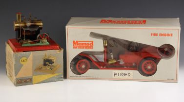 A Mamod FE1 live steam model fire engine, 45cm long, in original box with accessories (apparently