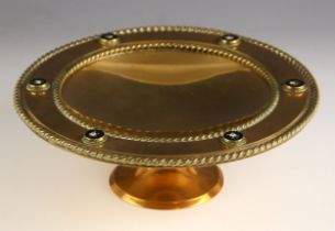 A gilt brass tazza with Pietra Dura plaques, 20th century, of circular form, the border inset with