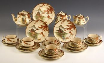 A Japanese Satsuma porcelain tea service by Uchida, Meiji Period (1868-1912), comprising; a teapot