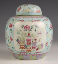 A Chinese porcelain clair-de-lune ground ginger jar and cover, 19th century, of typical ovoid form