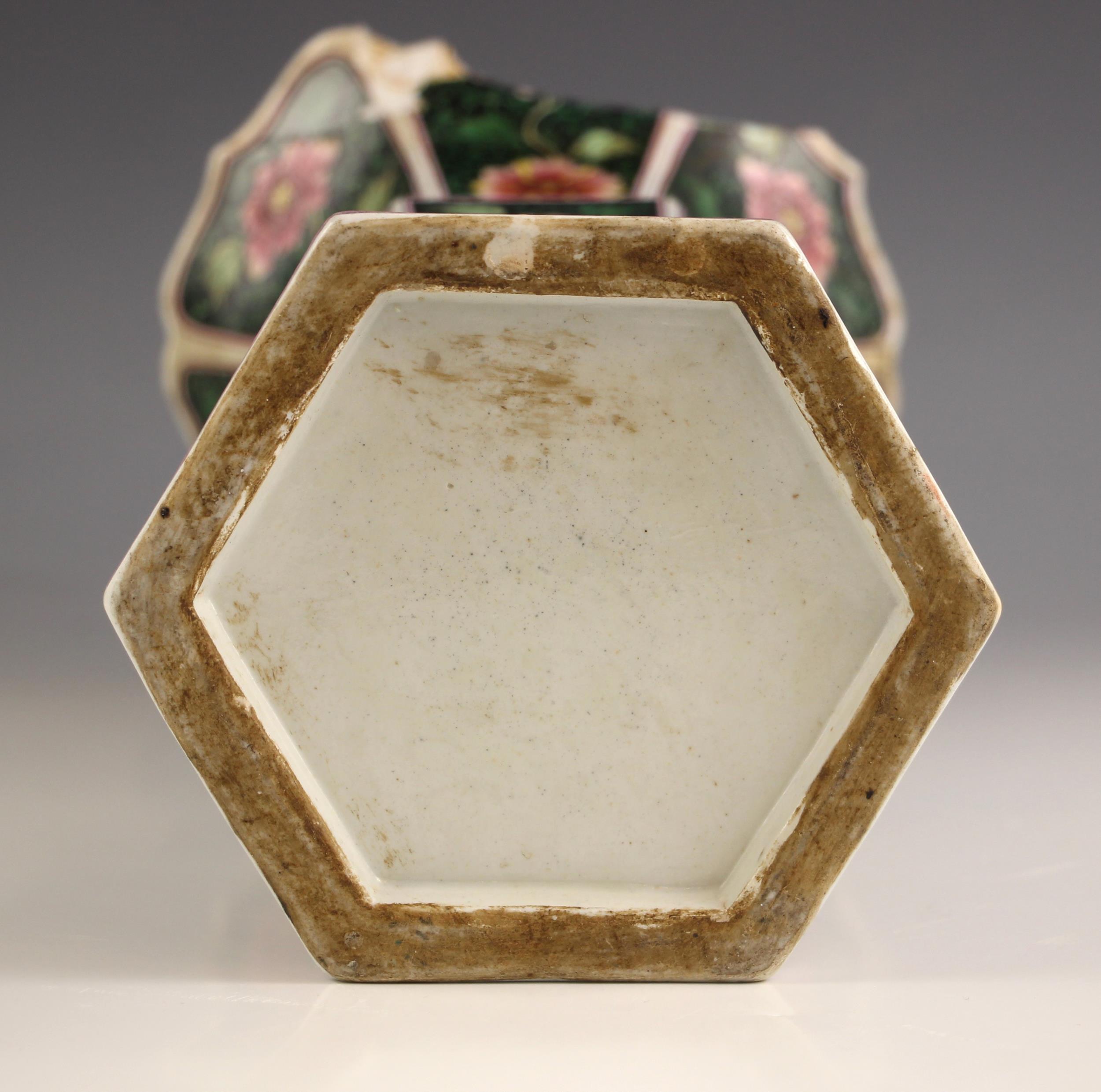 A Chinese porcelain famille noir Gu vase, 19th century, of flared hexagonal form with ogee shaped - Image 3 of 11