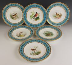 A Minton porcelain dessert service, late 19th century, each decorated with a central