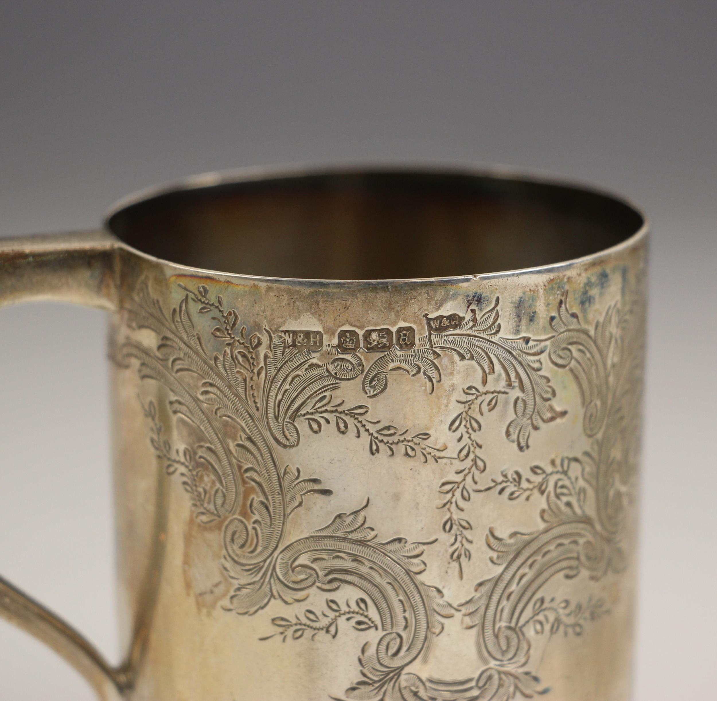 A Victorian silver christening mug, Walker and Hall, Sheffield 1893, of cylindrical form with - Image 2 of 3