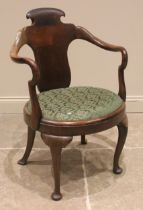 A George II style mahogany framed desk/library chair, 19th century, the vase shaped splat