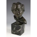 Jean Antoine Injalbert (French, 1845-1933), a bronze bust of a young child, signed in the cast,