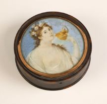 A tortoiseshell snuff box and cover, 19th century, of circular form, the