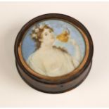 A tortoiseshell snuff box and cover, 19th century, of circular form, the