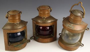 Three ship's signal lanterns by Simpson Lawrence & Co. of Glasgow, comprising: Port, Starboard and