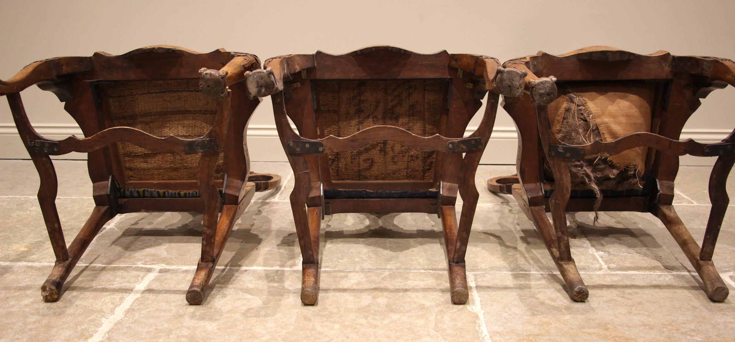 A set of six Dutch marquetry walnut dining chairs, mid 18th century, each with a - Image 3 of 15