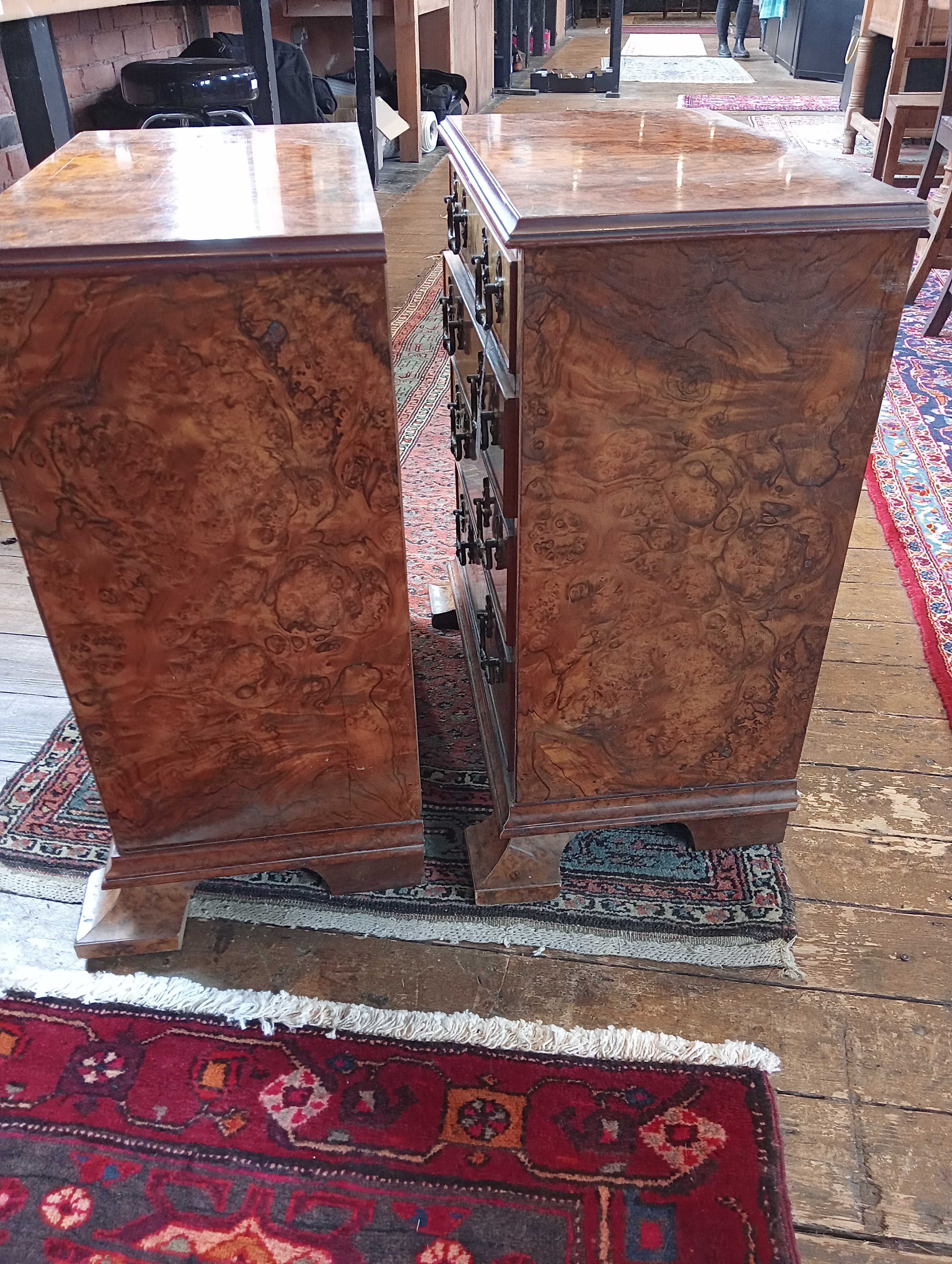 A pair of figured walnut chests, early 20th century and later constructed, each formed with four - Image 9 of 9