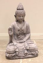 A composite figure of Buddha, late 20th/early 21st century, modelled legs crossed with right hand