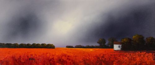 Barry Hilton (British, b.1941), 'Crimson Fields', Oil on canvas, Signed lower left, DeMontfort